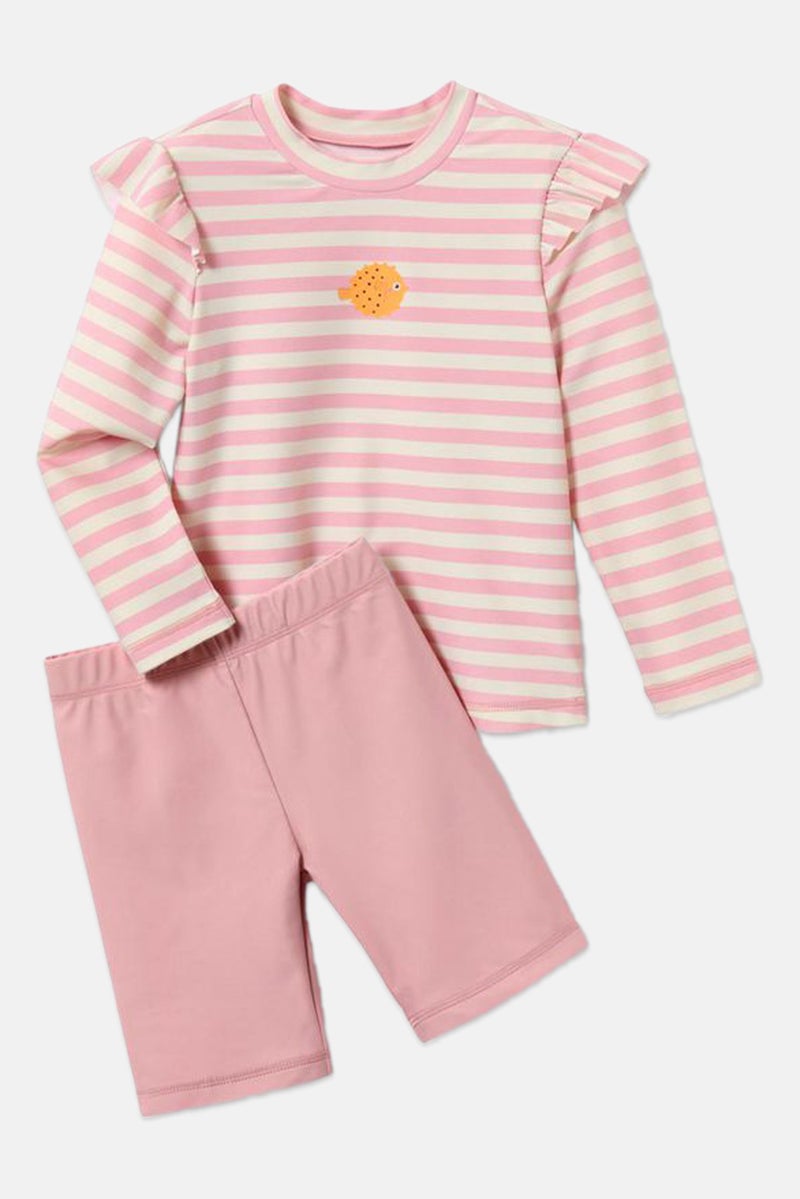 Tchibo Kids Girl Stripe Top And Short Set, Pink - Image 2