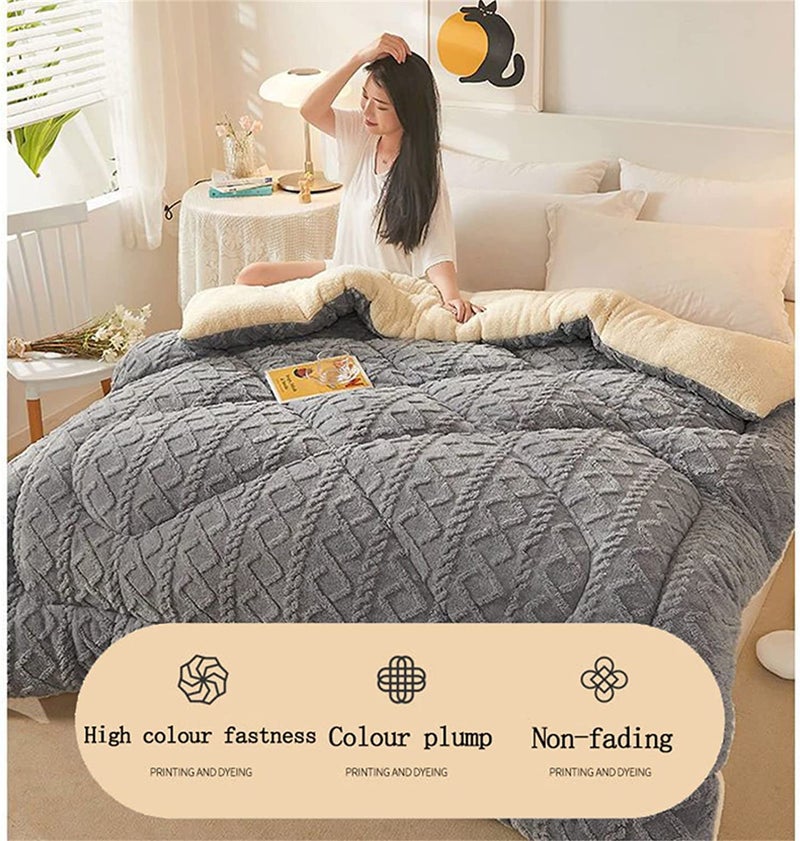 SOVILEE Thickened Super Soft Insulation Hibiscus Winter Quilt, Cashmere and Double Fabrics, Breathable Warmth Fluffy Plush Sided Velvet Blanket (Grey,220 * 240cm/86.61 94.49in (5KG)) - Image 5