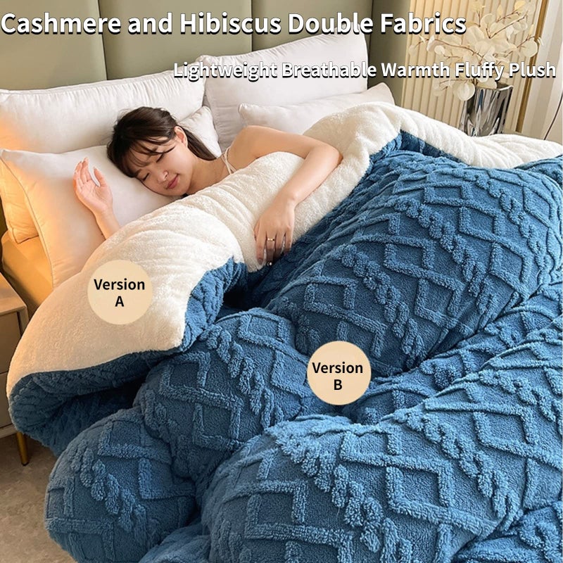 SOVILEE Thickened Super Soft Insulation Hibiscus Winter Quilt, Cashmere and Double Fabrics, Breathable Warmth Fluffy Plush Sided Velvet Blanket (Grey,220 * 240cm/86.61 94.49in (5KG)) - Image 1
