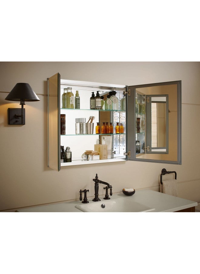 Kohler KOHLER CB-CLC3026FS 30" W x 26" H Two-Door Bathroom Medicine Cabinet with Mirror, Recessed or Surface Mount Bathroom Wall Cabinet, Beveled Edges,Silver  - Image 2