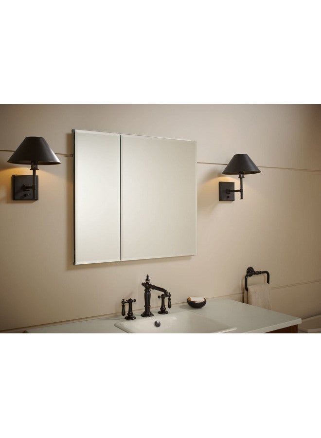 Kohler KOHLER CB-CLC3026FS 30" W x 26" H Two-Door Bathroom Medicine Cabinet with Mirror, Recessed or Surface Mount Bathroom Wall Cabinet, Beveled Edges,Silver  - Image 4