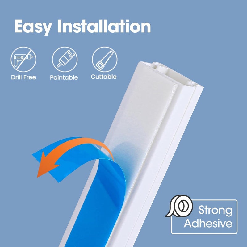 YesBes 116in Cord Hider Kit, Cord Covers for Wires on Wall, Cord Hider for Wall Mount tv, Paintable Cable Raceway, tv Cable Hider Wall kit, Wire Covers for Cords, W0.59in X H0.4in, White - Image 3