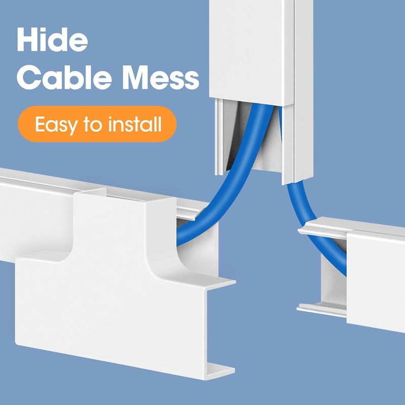 YesBes 116in Cord Hider Kit, Cord Covers for Wires on Wall, Cord Hider for Wall Mount tv, Paintable Cable Raceway, tv Cable Hider Wall kit, Wire Covers for Cords, W0.59in X H0.4in, White - Image 5