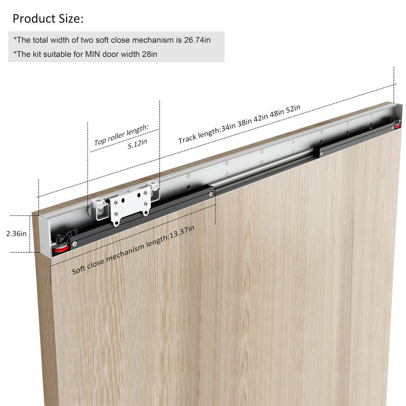 DIYHD 42" Concealed Sliding Barn Door Hardware with Soft Close Mechanism,No Floor Track,Fit Openning Width 34"~38" - Image 3