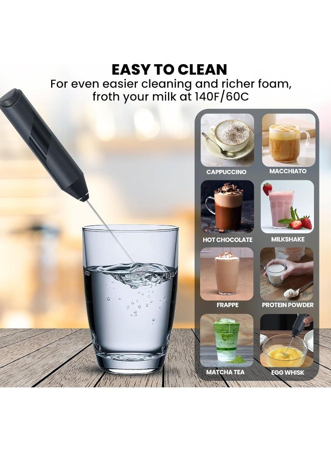 MOMENT خلاط حليب محمول مع حامل، خلاط قهوة قوي يعمل بالبطارية، خلاط مشروبات كهربائي صغير للخلط، القهوة، اللاتيه، الكابتشينو، الماتشا، الشوكولاتة الساخنة (أسود) - Image 5
