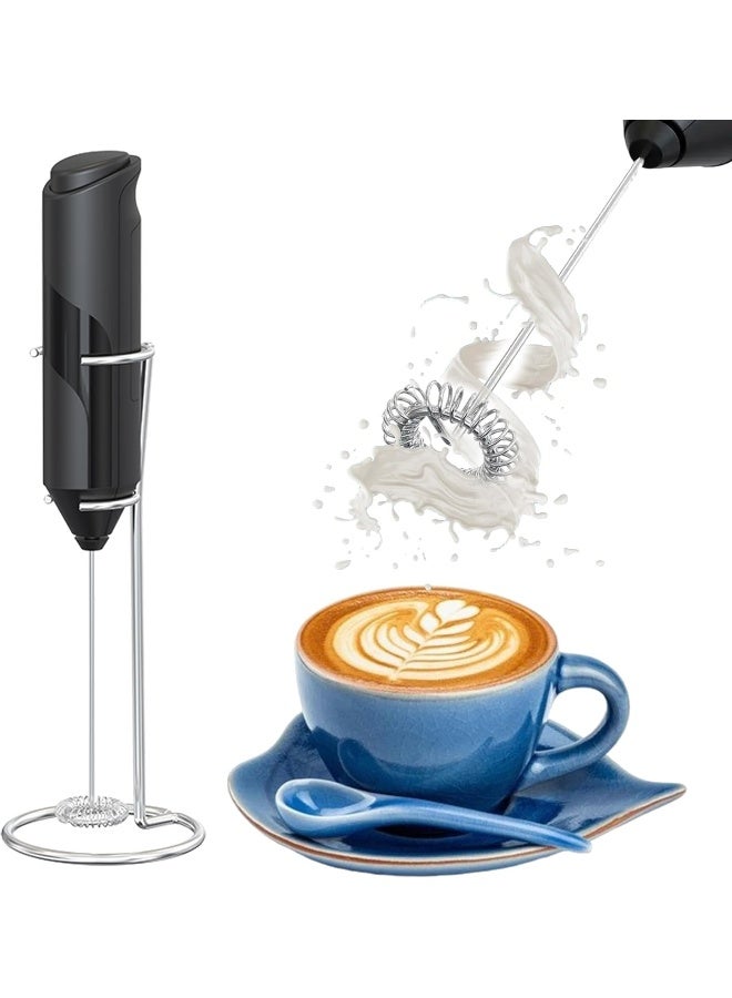 MOMENT خلاط حليب محمول مع حامل، خلاط قهوة قوي يعمل بالبطارية، خلاط مشروبات كهربائي صغير للخلط، القهوة، اللاتيه، الكابتشينو، الماتشا، الشوكولاتة الساخنة (أسود) - Image 1
