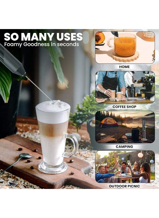 MOMENT خلاط حليب محمول مع حامل، خلاط قهوة قوي يعمل بالبطارية، خلاط مشروبات كهربائي صغير للخلط، القهوة، اللاتيه، الكابتشينو، الماتشا، الشوكولاتة الساخنة (أسود) - Image 3
