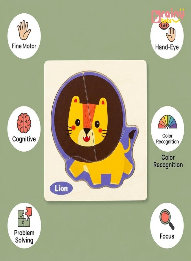أحجية خشبية من BrainyTots للأطفال | لوحة تعليمية مبكرة بألوان زاهية وسطح أملس للأطفال الصغار | تُحسّن المهارات الحركية وتنمية التنسيق بين اليد والعين (أسد) - Image 4