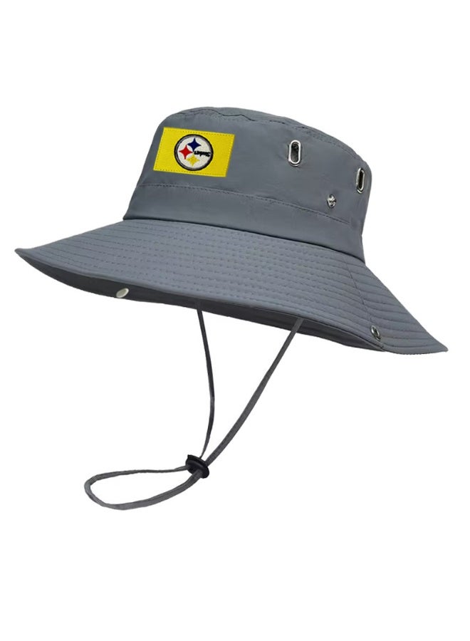 Pittsburgh Steelers Grey Wide-Brim Bucket Hat with Adjustable Chin Strap