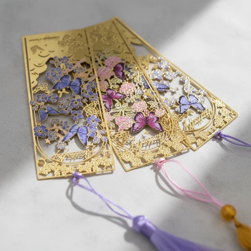 Blue Vintage Butterfly Bookmarks Set of 2 With Metal Chains And Tassels - Image 4