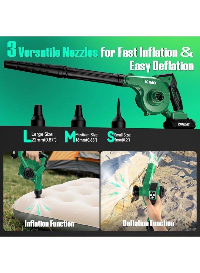 Kimo Cordless Leaf Blower and Vacuum Combo 4 In 1, 3 Nozzles for Inflation and Deflation, 190MPH, Control Panel with 3 Speeds, 20" Extended Tube, 2 Pack Battery Operated Leaf Blowers for Lawn Care - Image 4