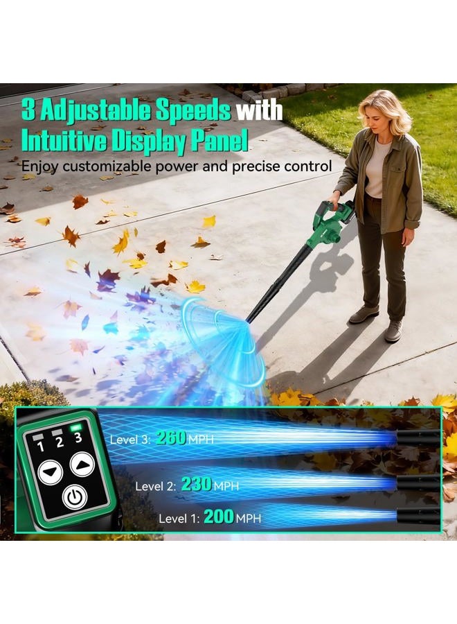 Kimo Cordless Leaf Blower and Vacuum Combo 4 In 1, 3 Nozzles for Inflation and Deflation, 190MPH, Control Panel with 3 Speeds, 20" Extended Tube, 2 Pack Battery Operated Leaf Blowers for Lawn Care - Image 5