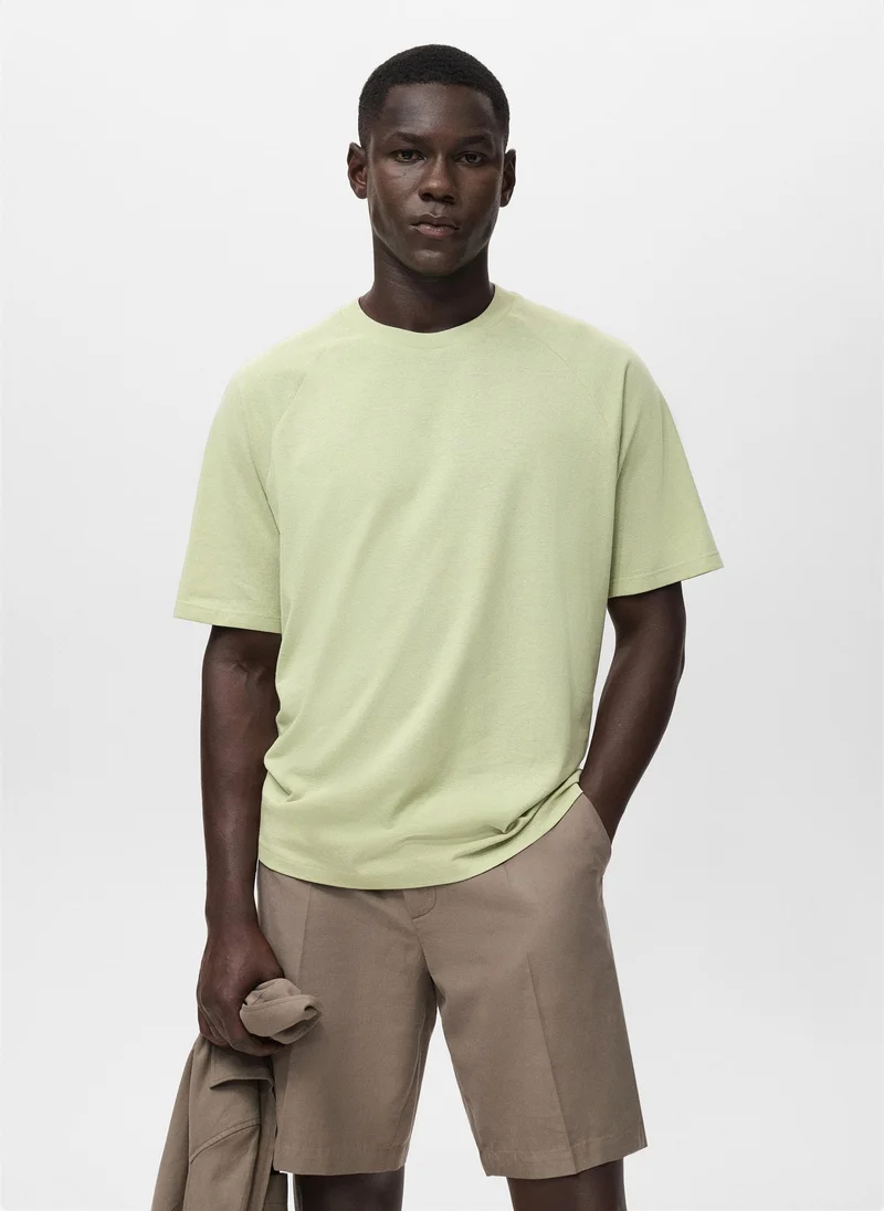 Mango Man Relaxed-fit cotton-linen t-shirt