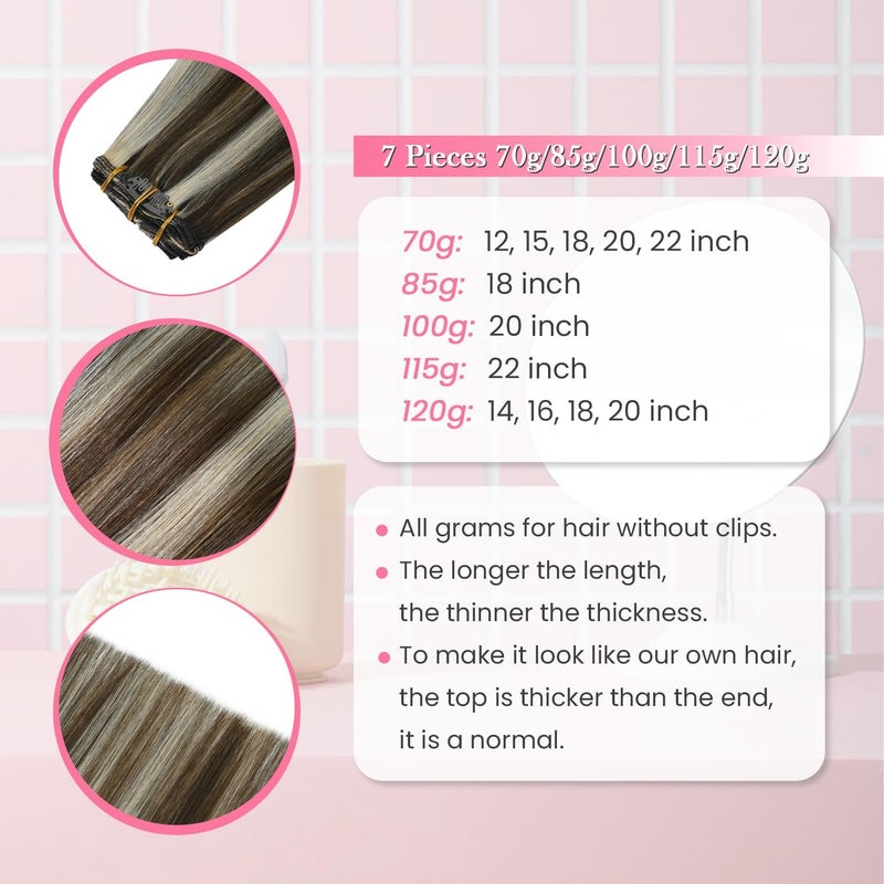 Aison Ombre Balayage Clip in Hair Extensions Real Human Hair 75G Medium Brown to Blonde 100% Remy Human Hair Straight for Women 7pcs 16clips(18 Inch #4P613) - Image 5