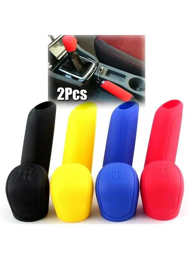 2pcs Black Silicone Manual Car Shift Knob Cover and Handbrake Grip Nonslip Interior Covers - Image 3