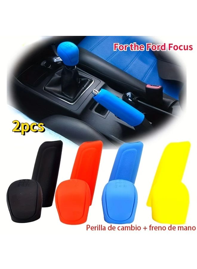 2pcs Black Silicone Manual Car Shift Knob Cover and Handbrake Grip Nonslip Interior Covers - Image 1