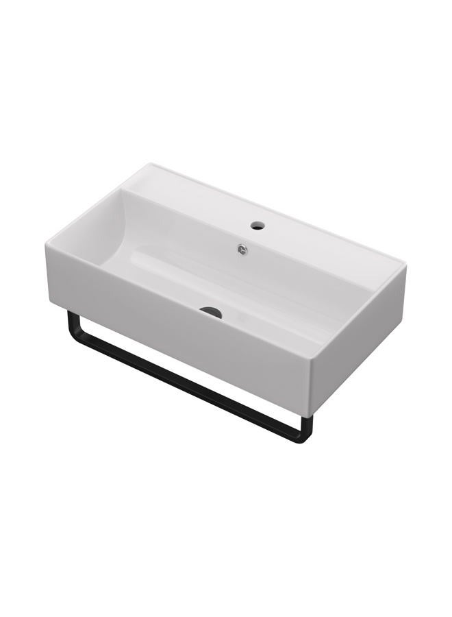 Lordear Wall Mounted Bathroom Sink with Towel Rack - 21 x 12 Inch Modern White Wall Hung Sink for Small Bathrooms, Rectangular One Hole Porcelain Vanity Sink - Image 4