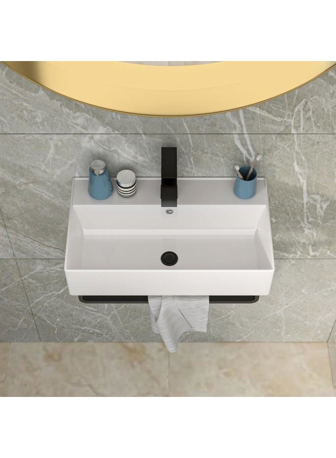 Lordear Wall Mounted Bathroom Sink with Towel Rack - 21 x 12 Inch Modern White Wall Hung Sink for Small Bathrooms, Rectangular One Hole Porcelain Vanity Sink - Image 2