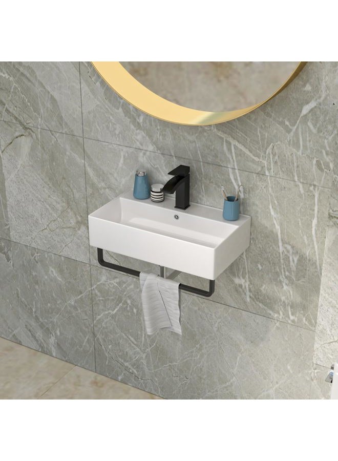 Lordear Wall Mounted Bathroom Sink with Towel Rack - 21 x 12 Inch Modern White Wall Hung Sink for Small Bathrooms, Rectangular One Hole Porcelain Vanity Sink - Image 3