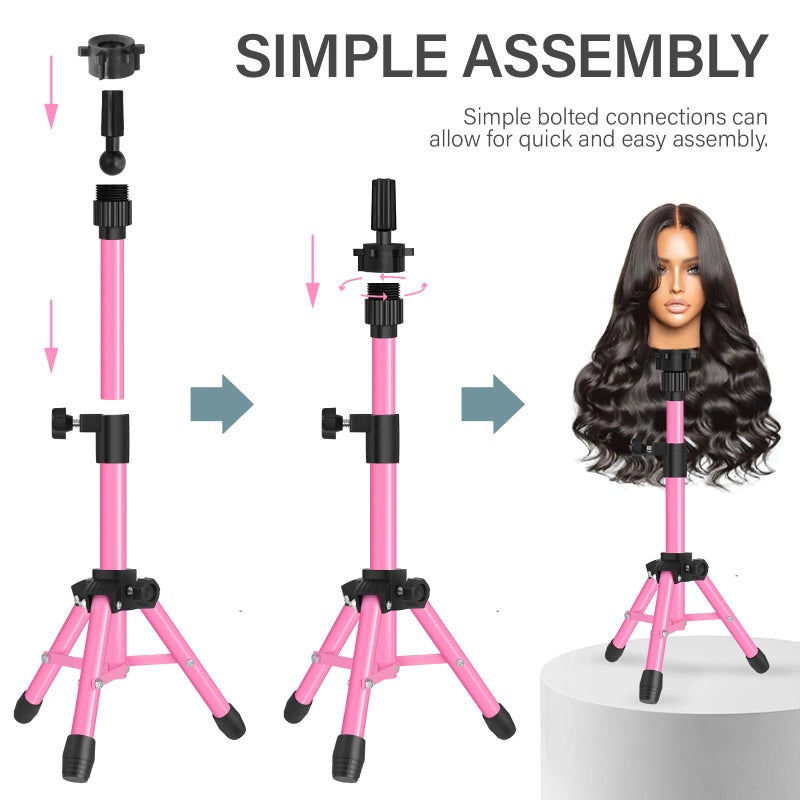 AliLeader 25 Inch Mannequin Head Stand Tripod for Mannequin Head Wig Stand Tripod Wig Head Stand for Training Heads and Canvas Block Head (Mannequin Head Not Included,Pink) - Image 3