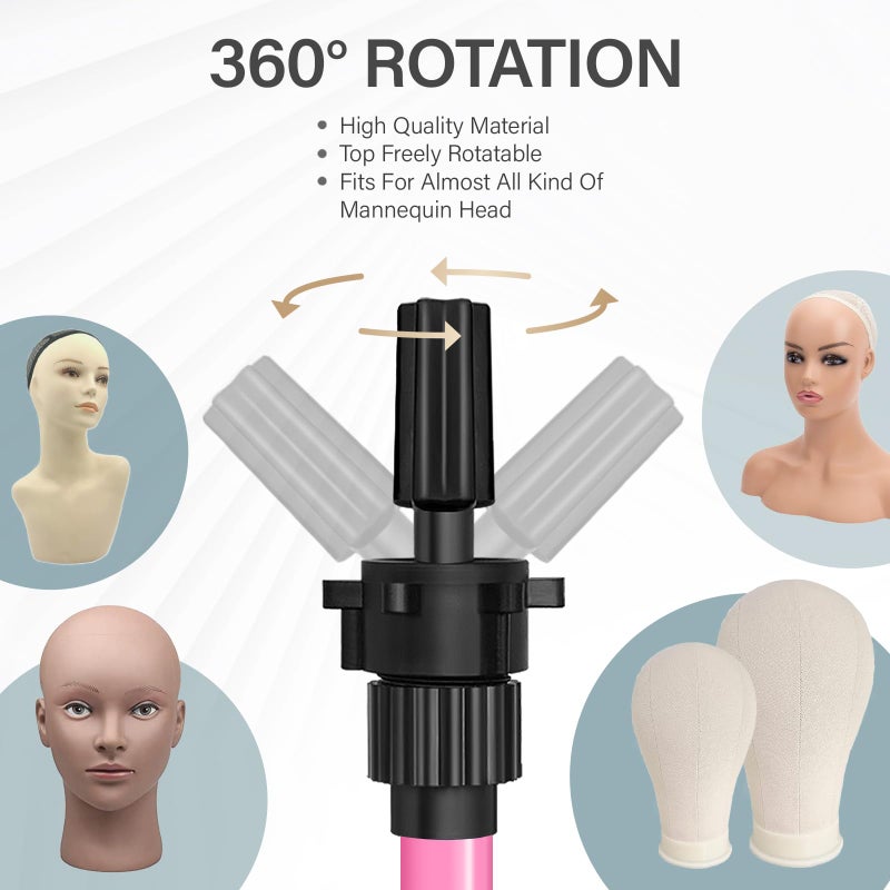 AliLeader 25 Inch Mannequin Head Stand Tripod for Mannequin Head Wig Stand Tripod Wig Head Stand for Training Heads and Canvas Block Head (Mannequin Head Not Included,Pink) - Image 5