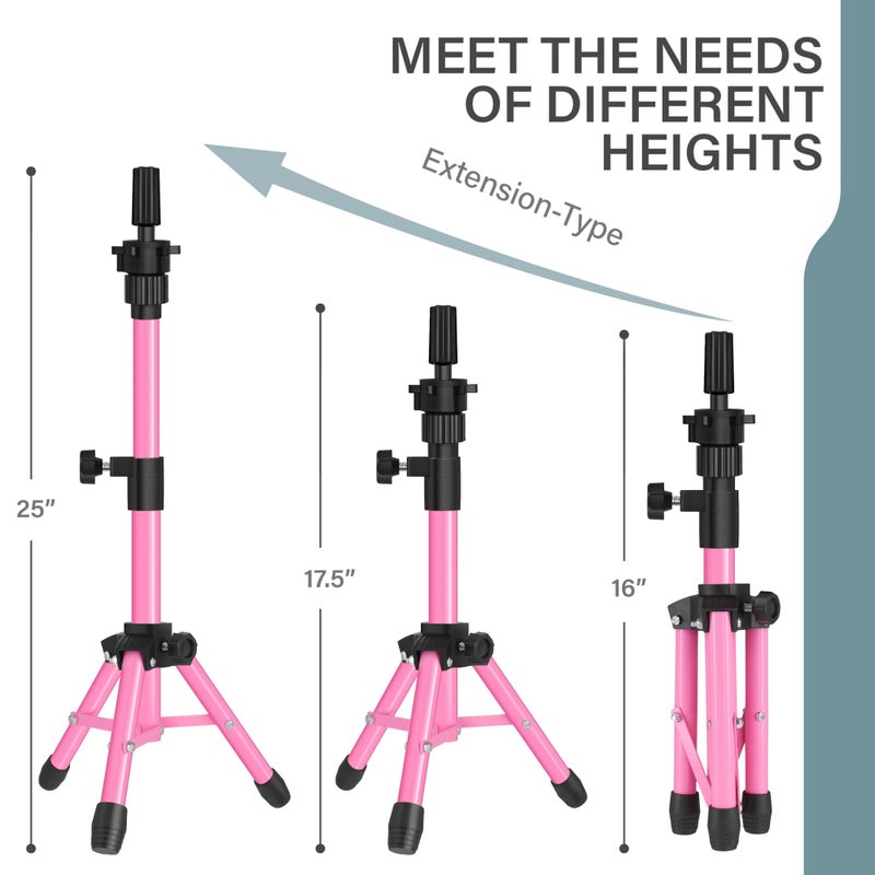 AliLeader 25 Inch Mannequin Head Stand Tripod for Mannequin Head Wig Stand Tripod Wig Head Stand for Training Heads and Canvas Block Head (Mannequin Head Not Included,Pink) - Image 4