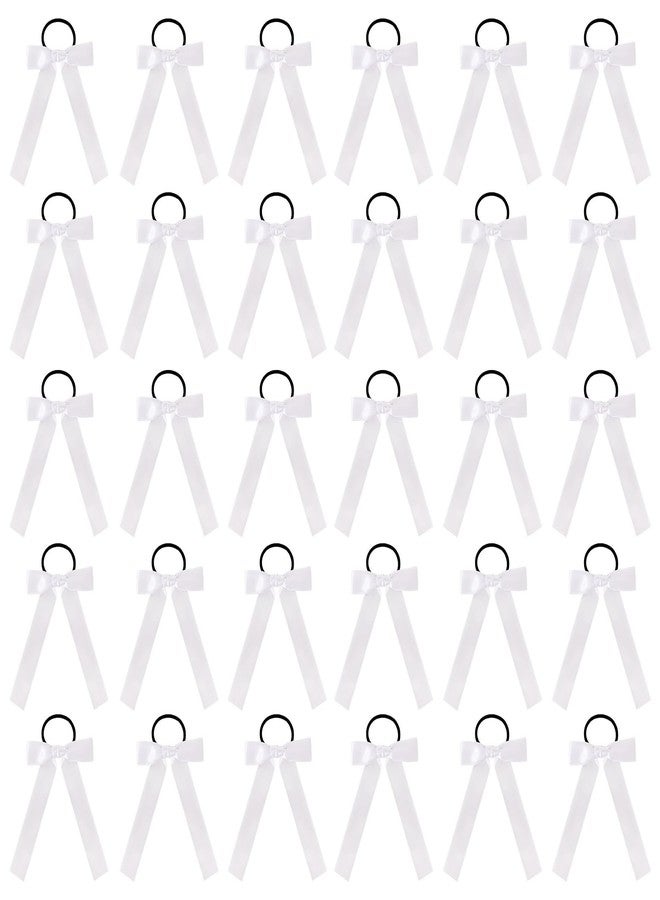 Fengek 30 Pcs White Cheer Bows Bulk, Long White Hair Bows for Girls and Women - Hair Ties for Cheerleading, Daily Wear - Image 1