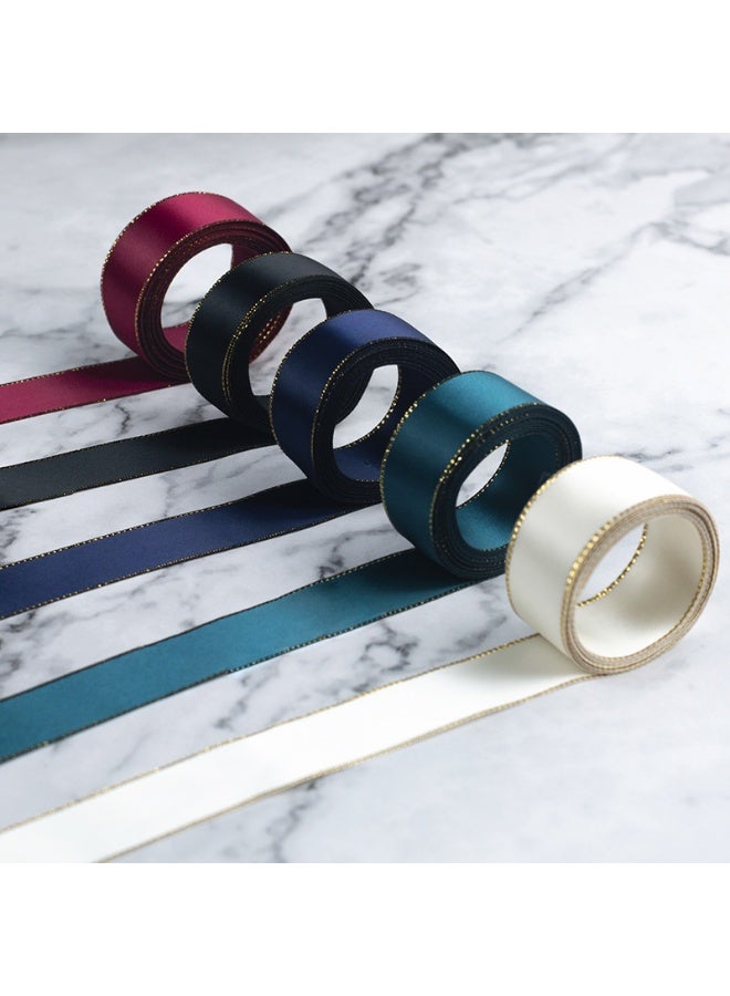 5 Rolls of Gold-Edged Double-Sided Satin Ribbon,22mm x 5m，Gold Edges Border Fabric Ribbonsfor Wedding Bouquets, Gift Wrapping, Hair Accessories, Party Decorations - Image 4