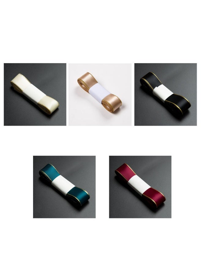 5 Rolls of Gold-Edged Double-Sided Satin Ribbon,22mm x 5m，Gold Edges Border Fabric Ribbonsfor Wedding Bouquets, Gift Wrapping, Hair Accessories, Party Decorations - Image 1