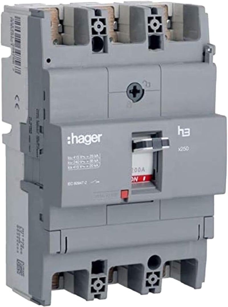 Hager Moulded Case Circuit Breaker, 3 Pole, 200A, 25kA (HHA200Z) – Made in EU