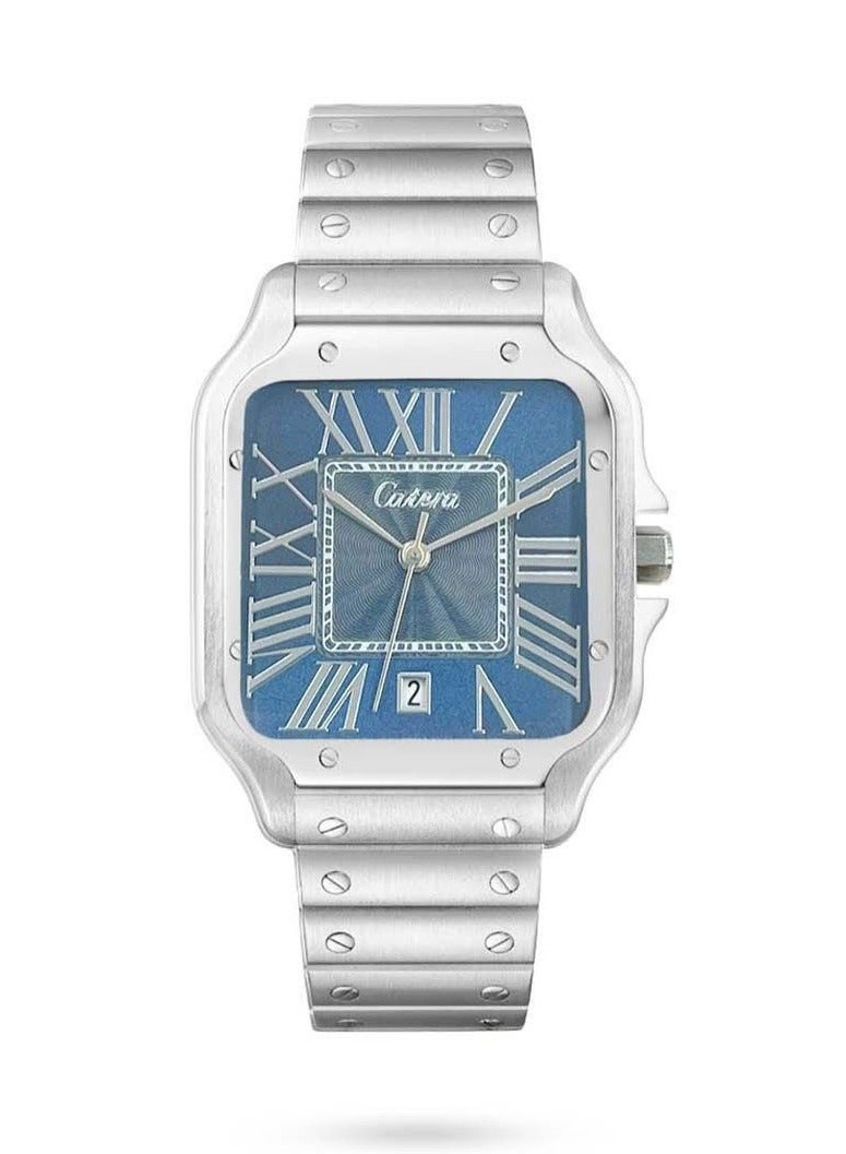 كاتيرا ساعة رجالية مربعة بسير ستيل من كاتيرا بلون فضي ميناء سماوي