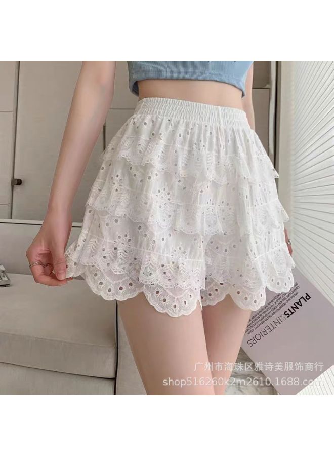 New Fashion Lace Stitching Hollow Design Casual Outer Wear Shorts Women's Spring Loose Slimming High Waist Wide Leg Pants
