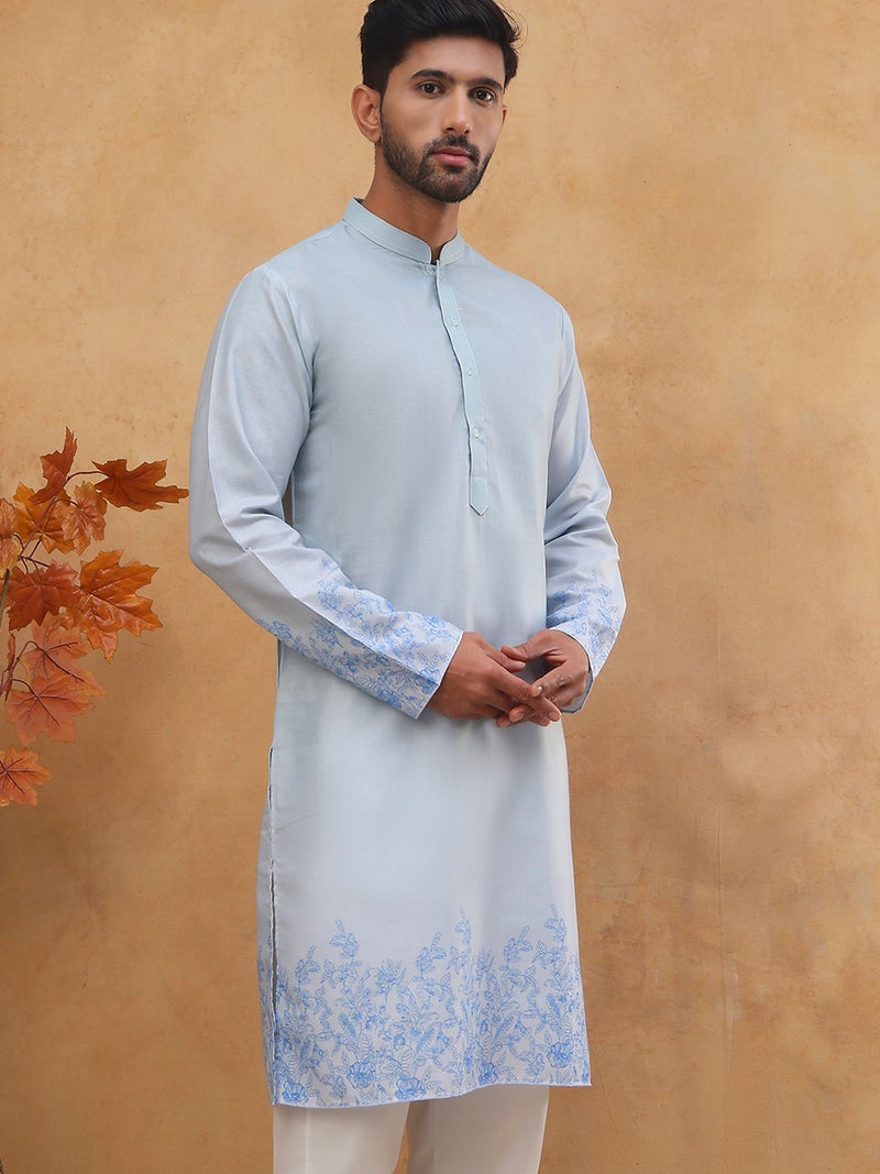 NOZ2TOZ كُرتا زرقاء من قطن مختلط مزخرف للرجال - Image 4