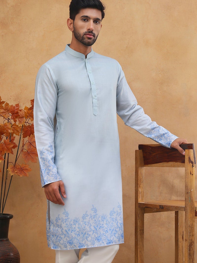 NOZ2TOZ كُرتا زرقاء من قطن مختلط مزخرف للرجال - Image 1
