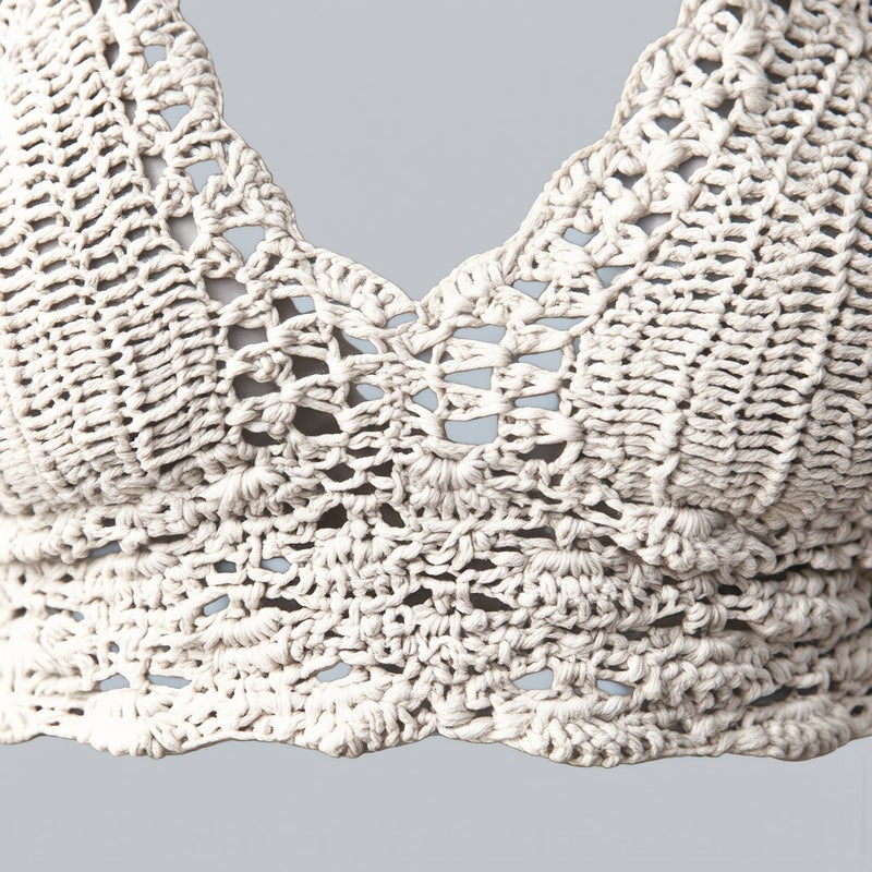 Crochet Knit Halter Bikini Top Women White S Cotton Blend Breathable Swimwear - Image 5