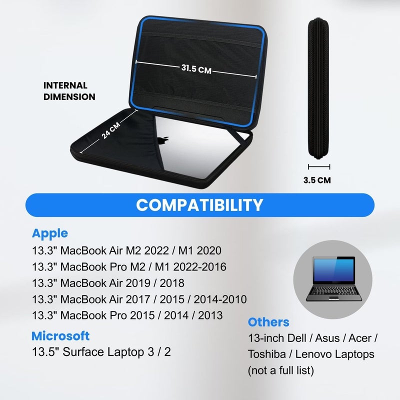 Dyazo 13.6-13.3-13 Inch Hard Shell Laptop Sleeve Case | Shockproof & Water Resistant EVA Protective Cover with Handle | Compatible for MacBook Pro/Air M2 M1, Dell, HP, Lenovo and ASUS (Black) - Image 2