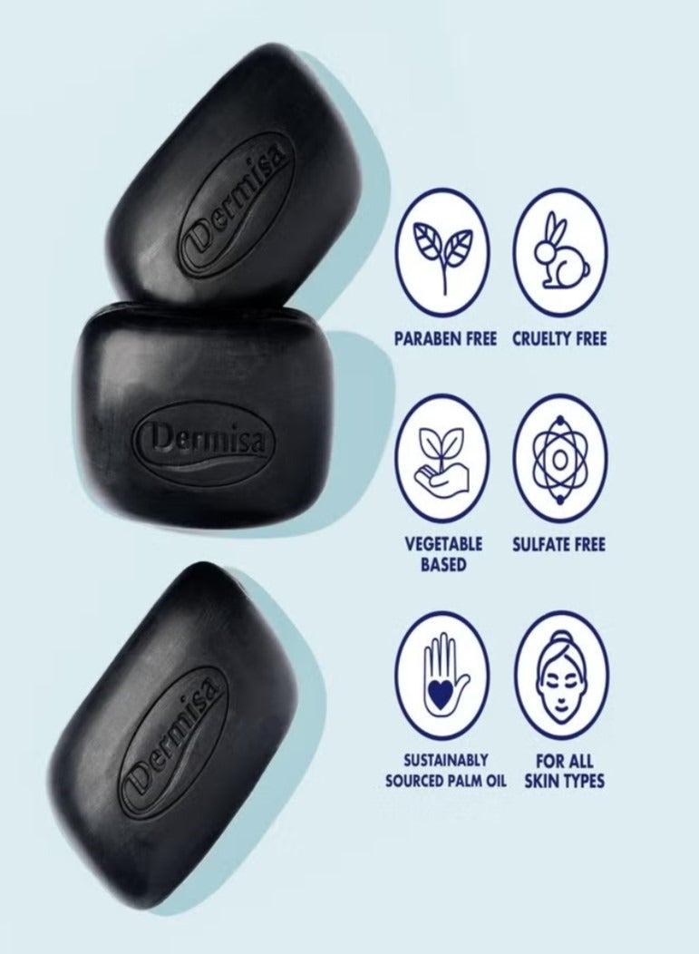 DERMISA صابون ديرميزا بالفحم | صابون تنظيف لطيف طبيعي | يحتوي على الفحم النشط وزيت جوز الهند وزبدة الشيا وفيتامين C وعشبة العرقسوس | بدون بارابين | 3 أونصات (عبوة واحدة) - Image 2