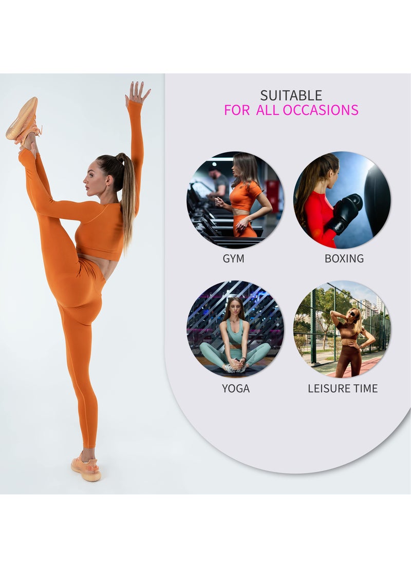 Bernessi Turkiye Nylon Sports Leggings for Women High Waisted Ladies Workout Running Fitness Yoga Gym Pants with Tummy Control Textured Orange Amber Color  - Image 4