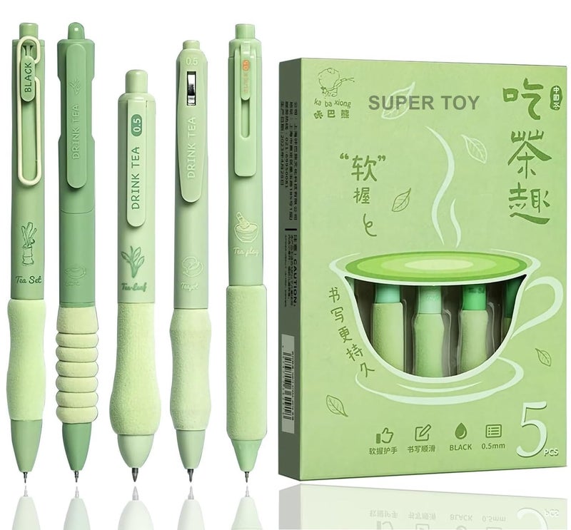SUPER TOY 0.5mm Black Gel Pens Aesthetic School Supplies 5 PCS Retractable Black Ink Fine Points Pen for School Writing Planner for kids Adult - Image 1