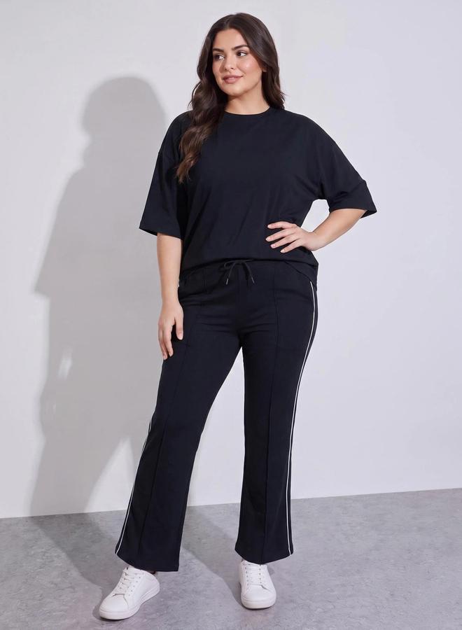 Styli Plus Size Black Side Striped Wide Leg Joggers - Image 2