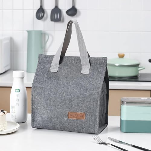 Nibbler Thermal Insulated Travel Lunch Tiffin Storage Bag Organiser Leak-Proof Hot Cold Lunch Bag Reusable Tote Bag with Aluminum Foil for School Picnic Office Outdoor (Deep Grey) - Image 4