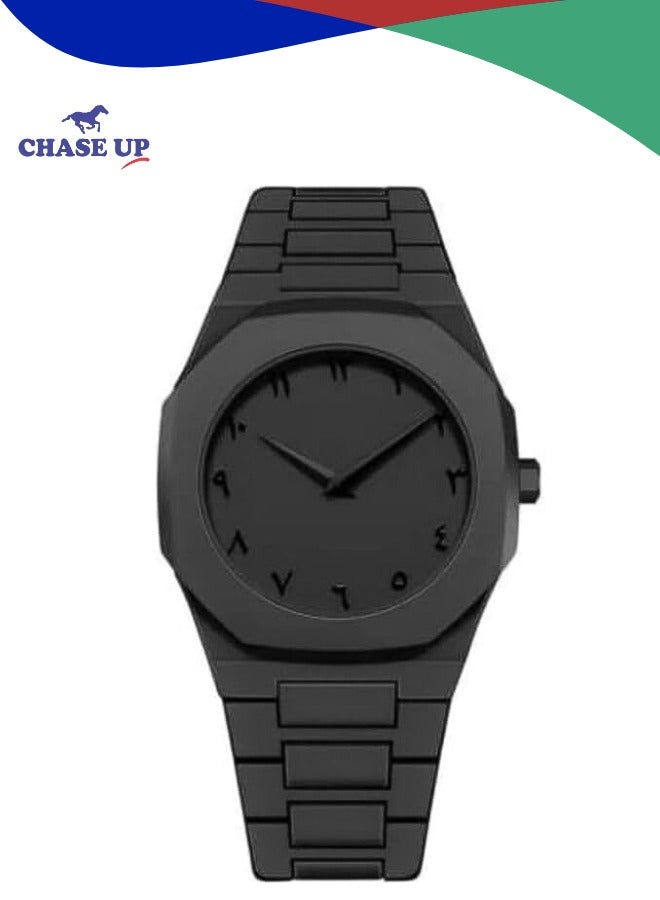 تشيس اب للرجال بأرقام عربية، لون أسود مطفي، تصميم بسيط، تناظري | ساعات يد رائجة - Image 1