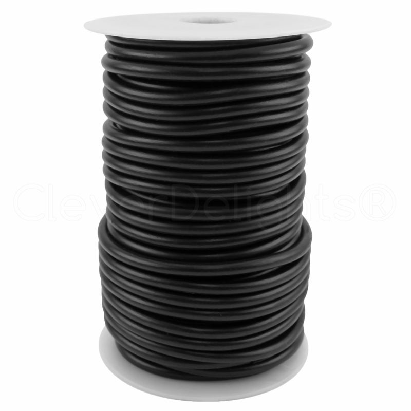 CleverDelights Solid Rubber Cord  75 Feet  5mm 316 Round  Black  Buna 70 Durometer
