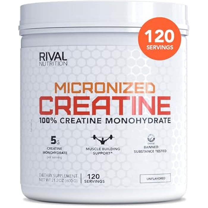 RIVAL NUTRITION Micronized Creatine - 100% Creatine Monohydrate Powder - 120 Servings, 5g Per Serving to Support Muscle Growth, Cognitive Health & Memory | 600g Unflavored Creatine for Men & Women - Image 1