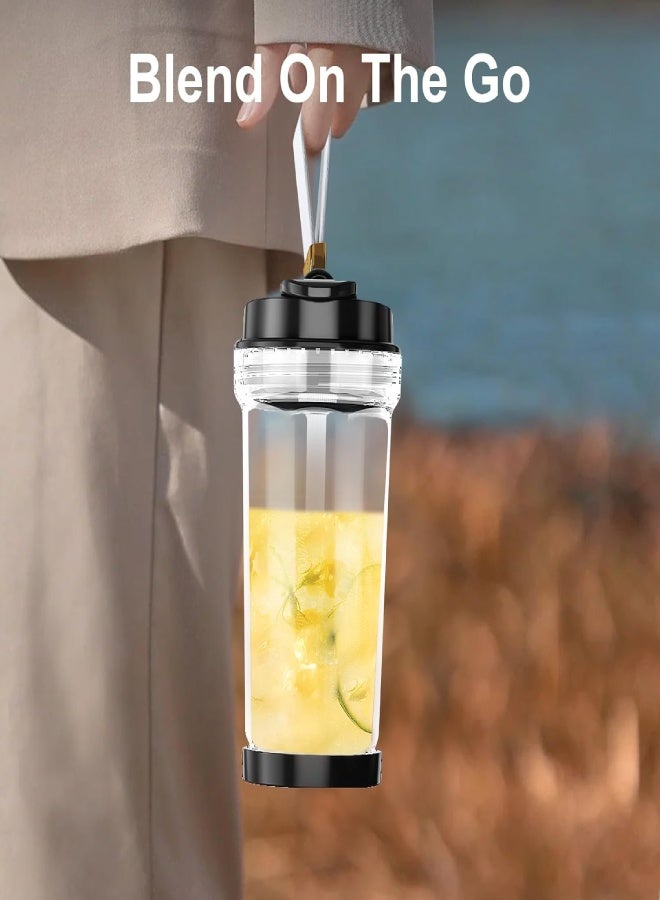 AROAQ Portable Blender for Shakes and Smoothies, 2 Portable Blender Cups, 17 and 10 oz Cordless Small Personal Blender with Straw Brush and Lid, USB-C Rechargeable, Mini-Black - Image 5