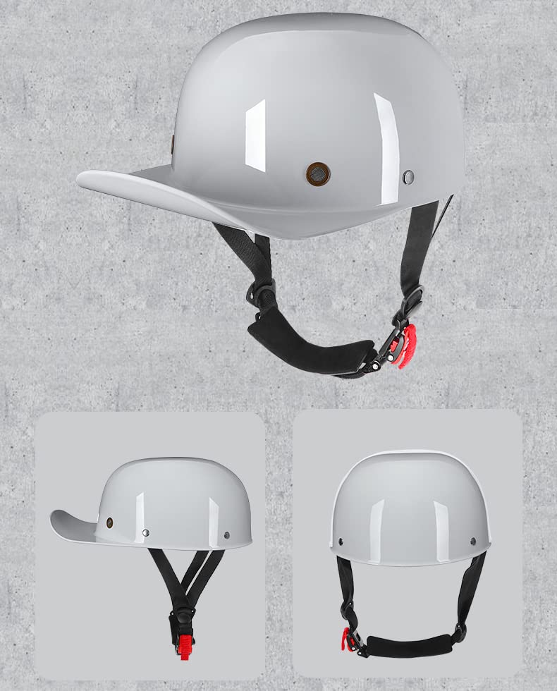 Woljay Vintage Retro Open Face Motorcycle Helmet Baseball Cap Half Helmets Men Women for Moped Cap Jet Scooter Street Cruiser - DOT Certified (Medium, Off-White) - Image 2