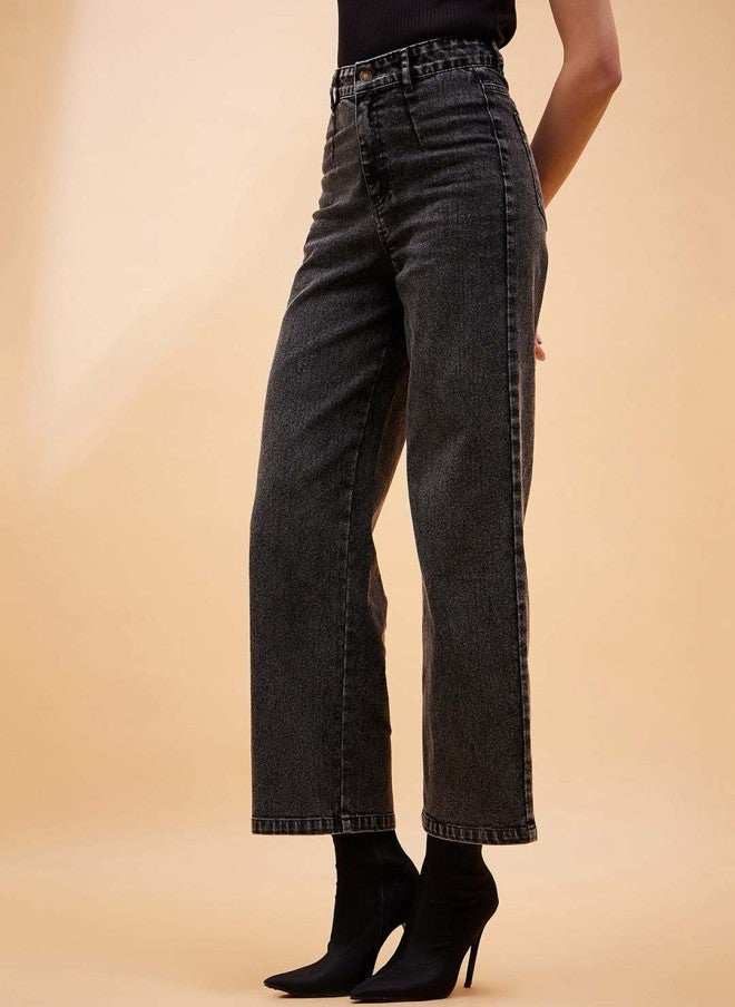 ساسافراس جينز نسائي داكن بخصر مرتفع وغسيل حمضي - Image 2