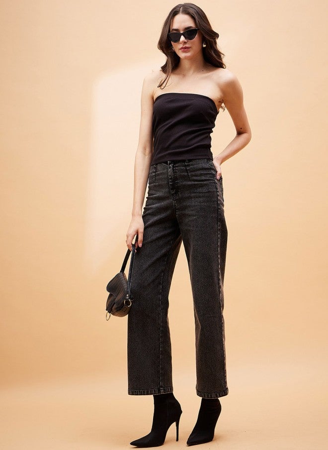 ساسافراس جينز نسائي داكن بخصر مرتفع وغسيل حمضي - Image 4