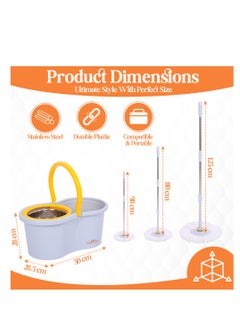 Zalcoon Spin Mop and Bucket with Wringer Set, 360° Spinning Mop and Bucket System with 2 Replacement Heads, Stainless Steel Adjustable Handle and Scrub Brush for Floor Cleaning (Grey)  - Image 4