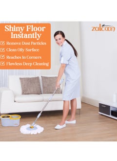 Zalcoon Spin Mop and Bucket with Wringer Set, 360° Spinning Mop and Bucket System with 2 Replacement Heads, Stainless Steel Adjustable Handle and Scrub Brush for Floor Cleaning (Grey)  - Image 5
